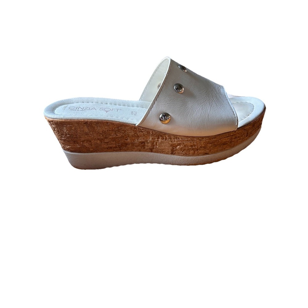 Cinzia Soft Italy Leather Platform Slide Sandals Studded White EU 38 Comfort 7 - Picture 3 of 8